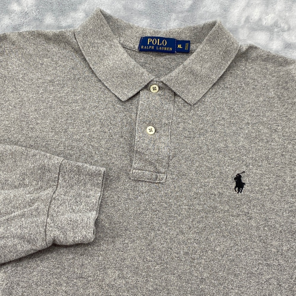 Polo Ralph Lauren Mens XL Gray Long Sleeve Polo Shirt *FLAW**